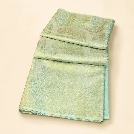 [54017001FZ58E2] Seafoam Green Gold Banarasi Style Saree with Feather Zari Weave