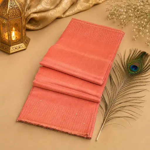 [63109001GI04C9] Peach Pink Soft Silk Cotton Saree with Elegant Sequin Border
