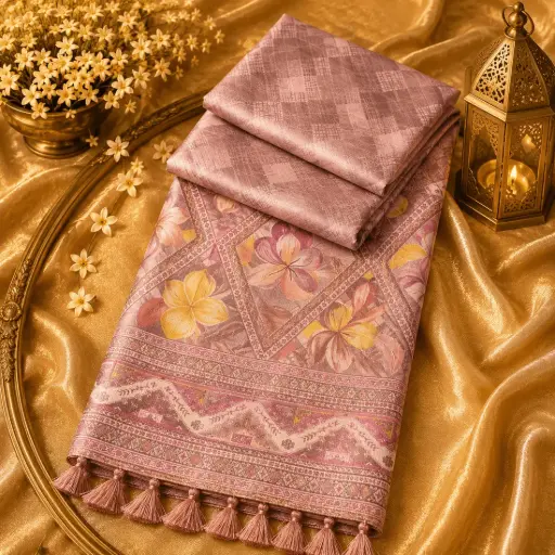 [96809082ER45E8] Elegant Grey Floral Printed Soft Linen Blend Saree with Designer Border