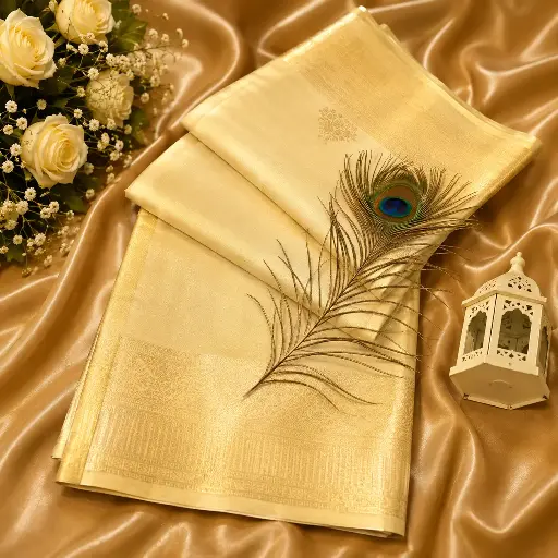 [64509001FC81D4] Elegant Off White Banarasi Silk Saree with Rich Gold Zari Border