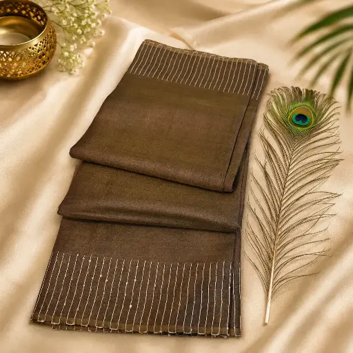 [63109001EH62E4] Elegant Coffee Brown Soft Silk Cotton Saree with Sequin Border