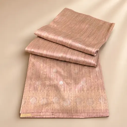 [41009001GB48C7] Dusty Rose Gold Banarasi Style Saree with Floral Zari Border